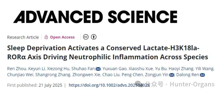 Adv Sci.丨熬夜=全身炎症？斑马鱼等揭秘睡眠不足引发炎症风暴的机制！